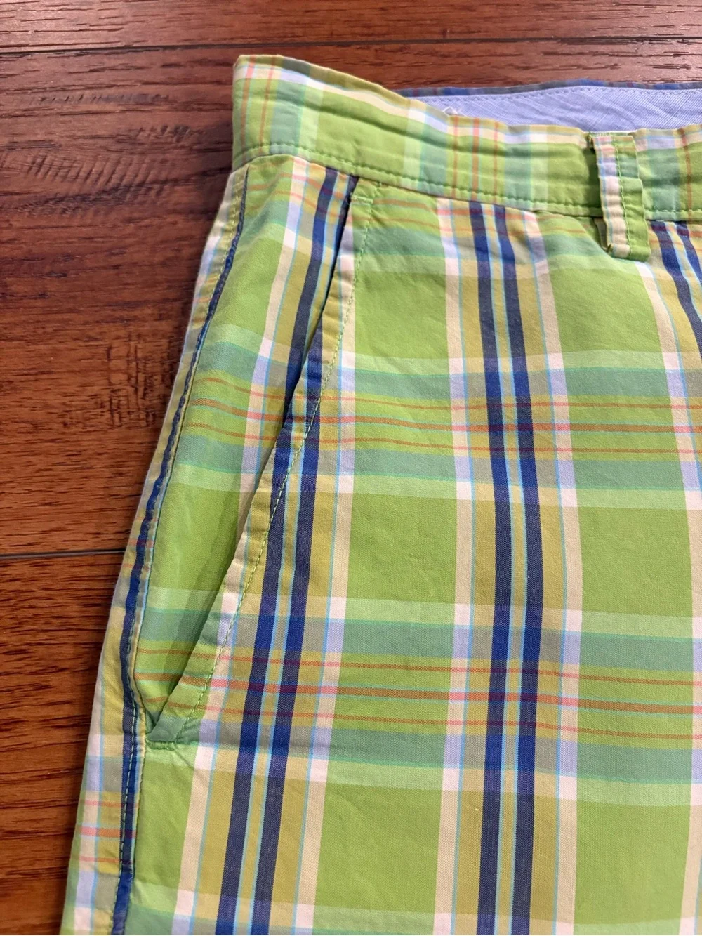 J.Crew Men’s Madras Plaid Cotton Shorts Green Blue Size 35